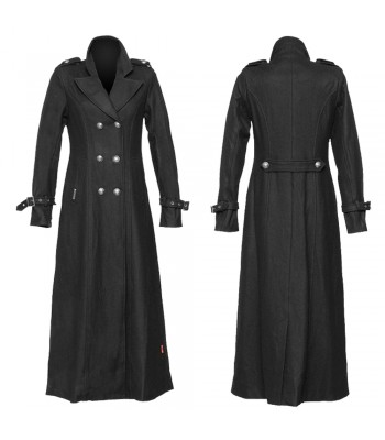 Women Gothic Style Military Black Wool Coat Women Long Coat 
